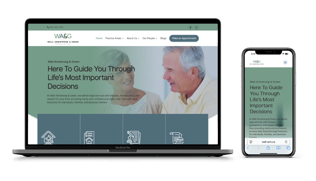 Wall Armstrong & Green website featured on a laptop computer and a mobile phone